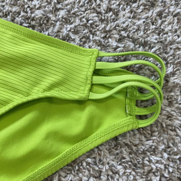 ⭐ 3/$15 Vintage Mossimo Neon Green Ribbed Bikini Bottom S With Side Straps - Picture 2 of 5